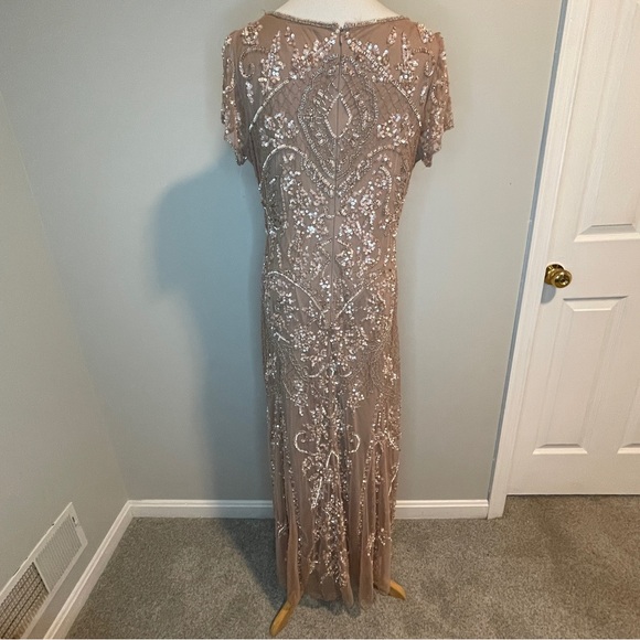 Pisarro Nights Beaded Mesh Midi Cocktail Dress Nude - Picture 7 of 9